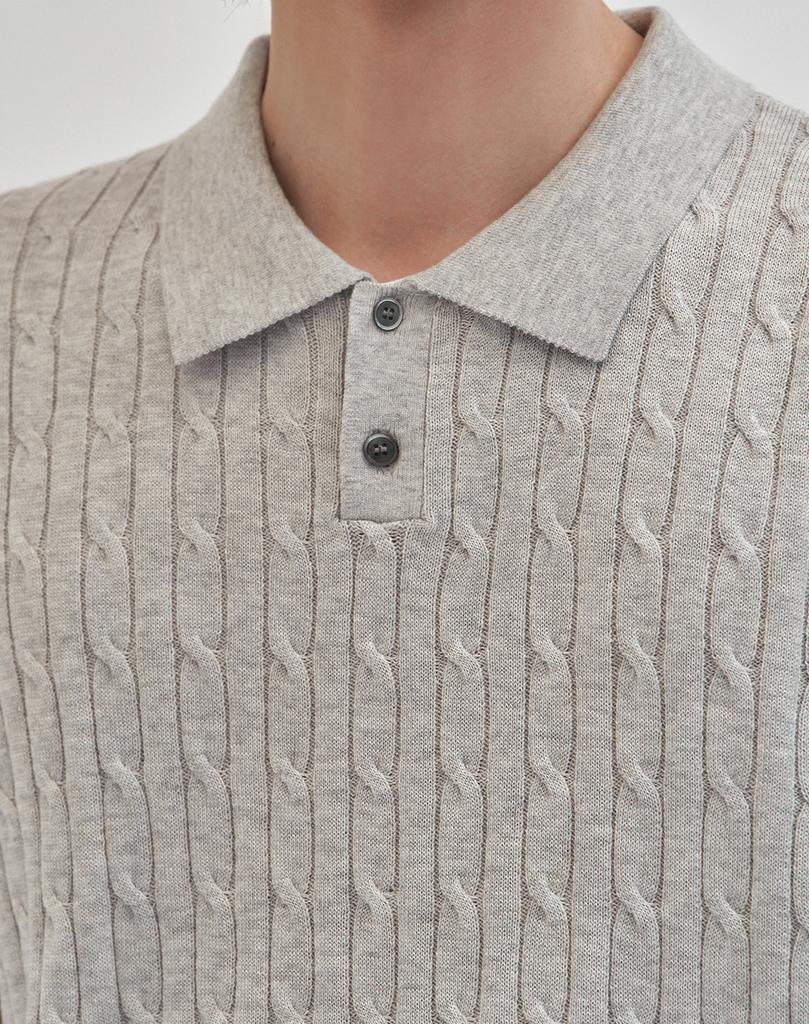 WORK ON BODY OFF Tres Semi-Overfit Cable Collar Short Sleeve Knit [Gray]