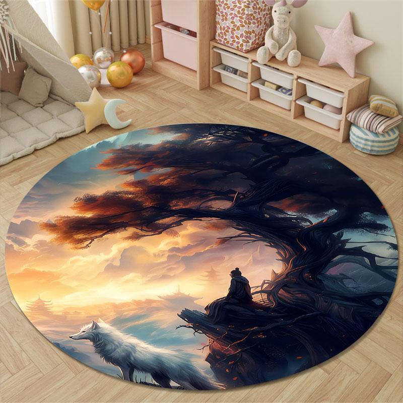 Handmade Style Round Pop Art Multicolor Accent Rug, Non-Slip Floor Mat for Kitchen