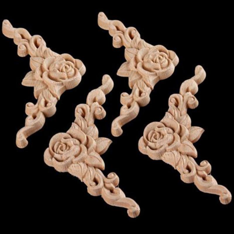 Unpainted Wood Carved Corner Decal Onlay Applique Frame Furniture Decor 4pcs