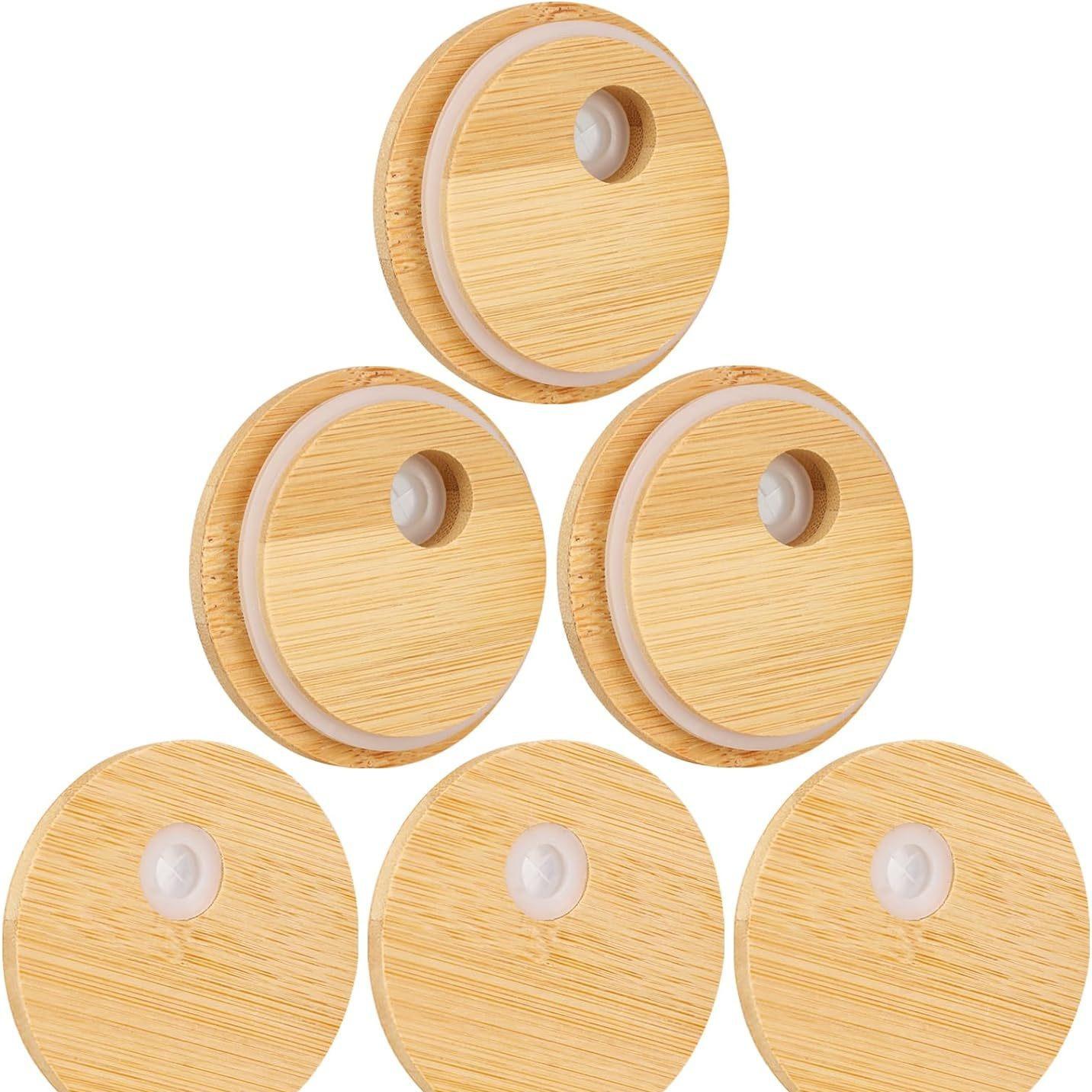 

10 Pieces/set, 7cm, Bamboo and Wood Lid, Perforated, Beverage Cup, Sealed Can Lid, Cola Cup Rubber Cap, Circular Cup Lid, Bamboo and Wood Box Cup Lid Pack of 10