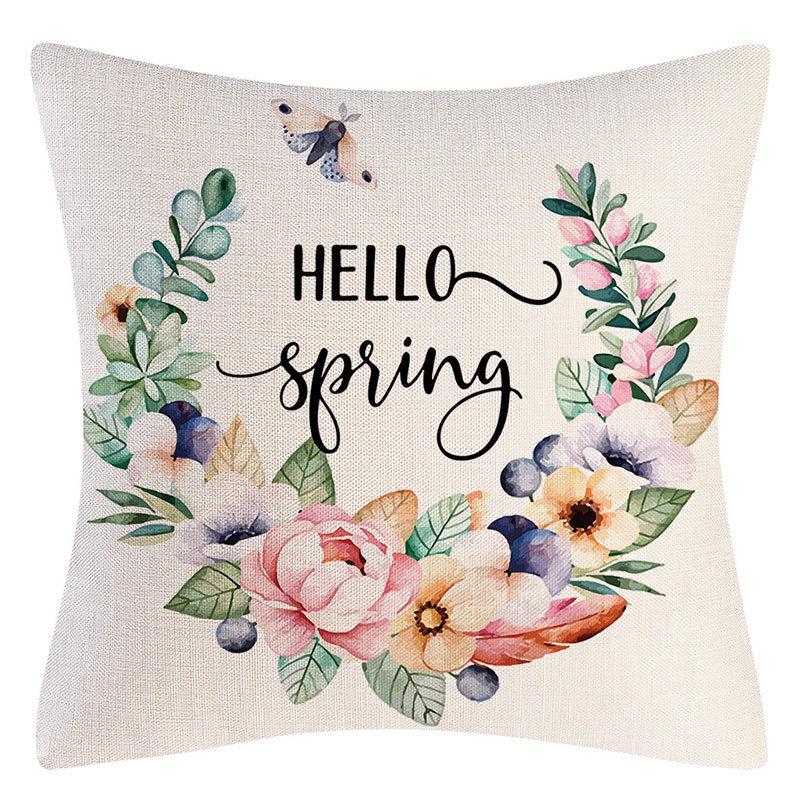 Seasons Throw Pillow Cover Spring Linen Flowers Truck Cushion Office Throw Pillow Cushion Throw Pillow Cushion