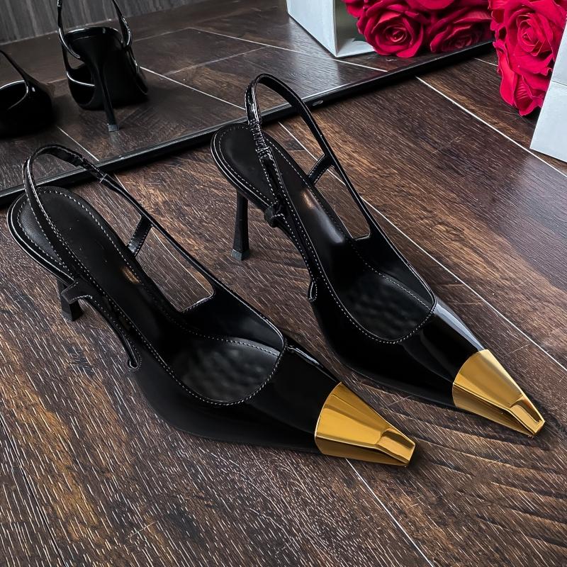 Summer Women's High Heel Sandals Metal Small Square Head Back Hollow Sandals Women's Side Hollow Iron Head High Heels