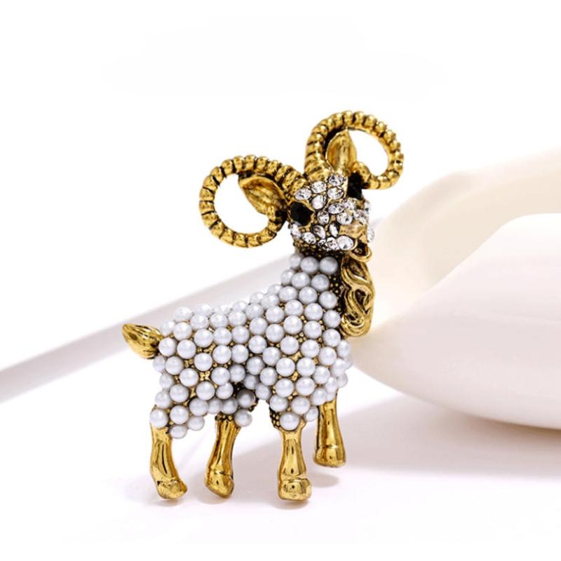 Shiny Baroque Sheep Goat Brooch Pin 1Pcs Luxury Jewelry for Wedding Birthday Party Couple Gift