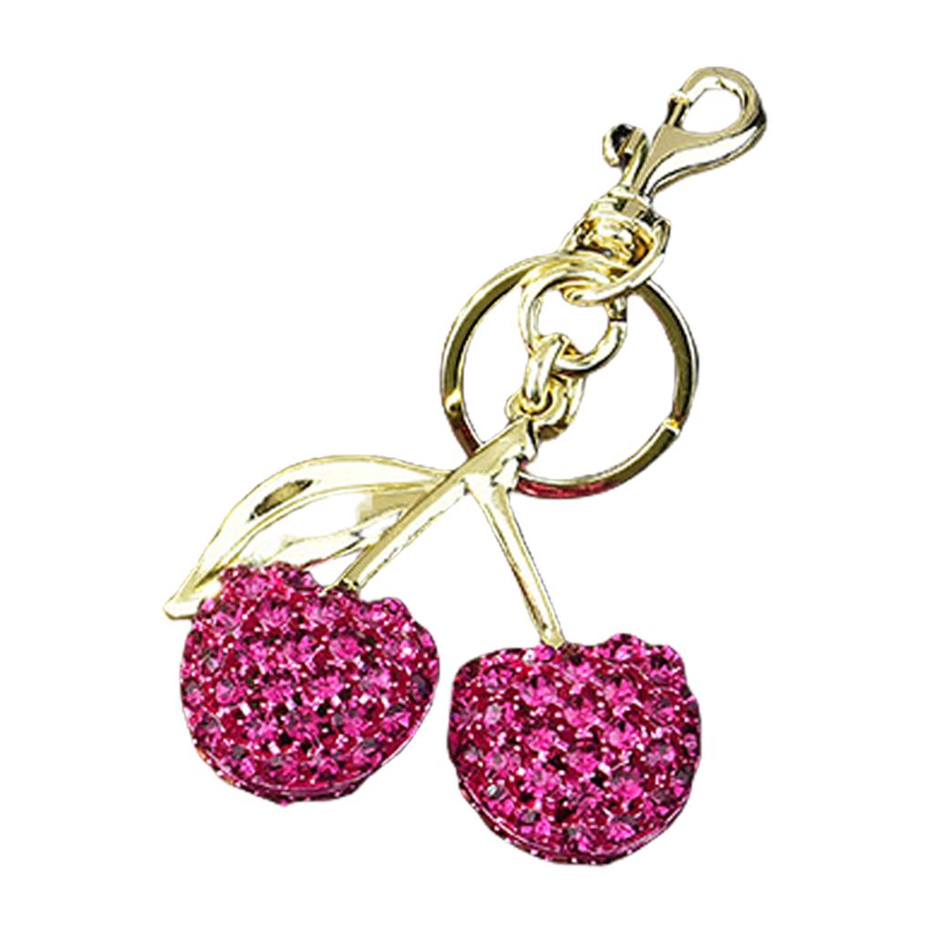 Sparkling 3D Cherry Keychain Charm Bag Accessory Fashionable Rhinestones Fruit Shaped Key Ring Ornament for Women