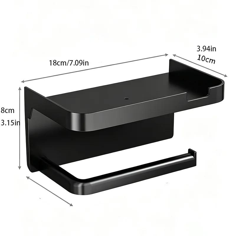 No-Drill Bathroom Toilet Paper Holder with Shelf, Wall Mounted Tissue Roll Dispenser for Bathroom, Multi-Functional Storage Rack
