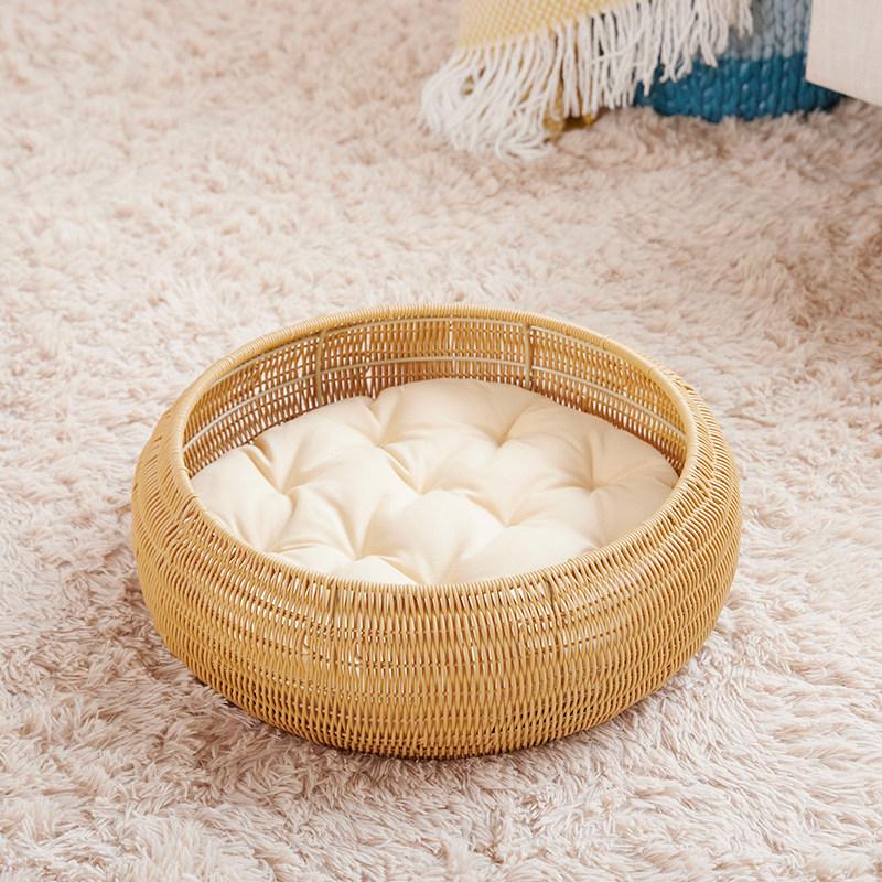 PP Rattan Circular Cat Cage Pet Bed Warm Autumn Winter Pad Cat Beds Removable Washable Doghouse Hammock for Cats Villa Nest