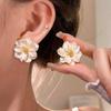 Pearl Camellia Flower Stud Earrings - Luxurious Korean Style, Perfect for Seaside Vacations