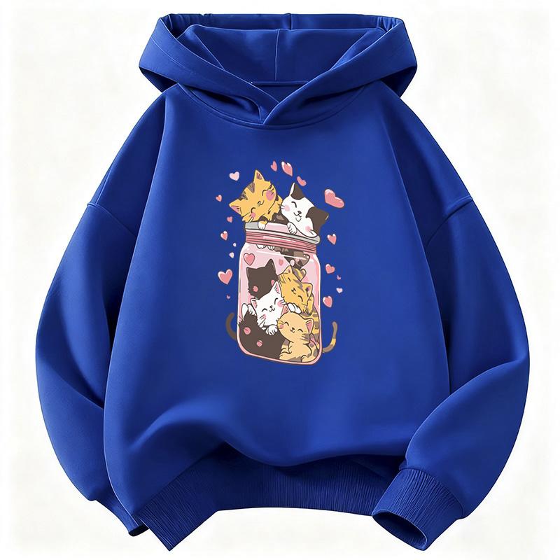 Happy Cat Lover Design Y2k Hooded Kids Children's Sweatshirt Cute Hoody for Boys Girls Autumn Winter Casual Hoodies