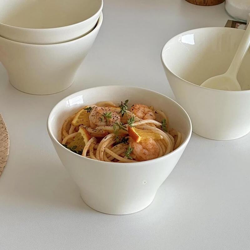 ZISIZ Beige Conical Ceramic Ramen & Soup Bowl Set