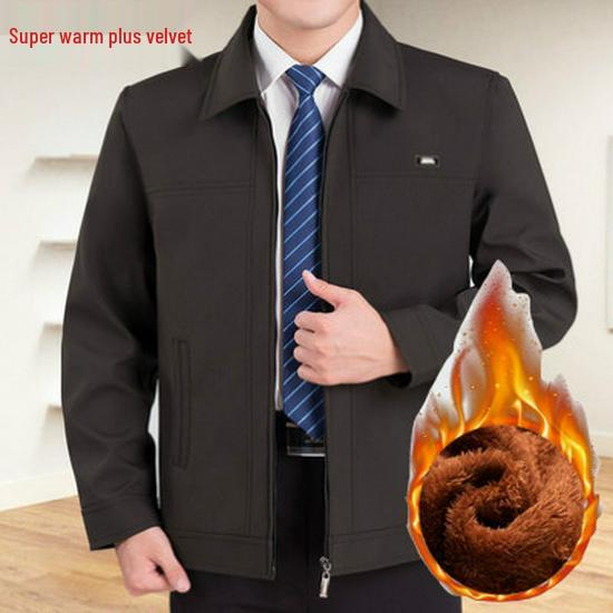 Men's Lapel Jacket - Mid-Aged & Elderly Spring/Autumn/Winter Overcoat Dad's Wear