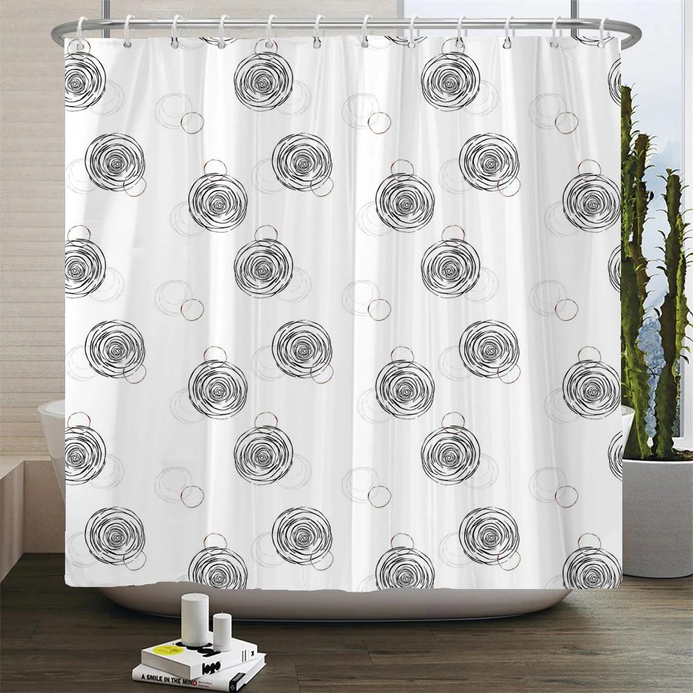 

Black And White Geometric Pattern Shower Curtain Bathroom Waterproof Polyester Fabric Bath Screen Curtain Decor For Bathtub W60H190(CM)-1 Pcs