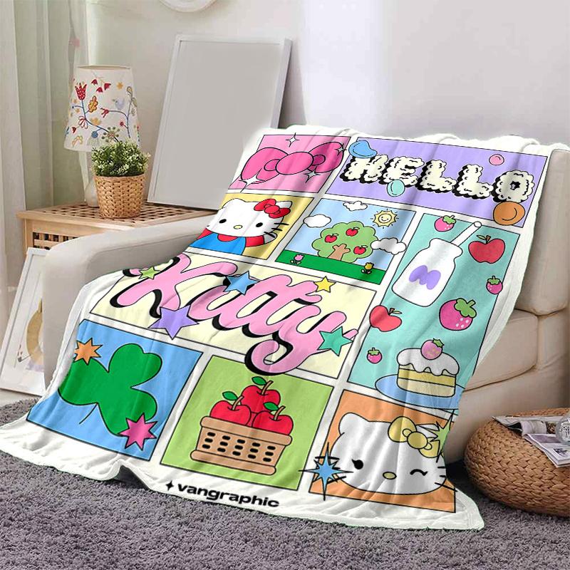 1pc Hello Kitty's Whimsical World Blanket, Soft Throw for Home Decor, Gift Idea, Living Room, Travel, Camping, Car Blankets, Beach, Office Naps, Suita