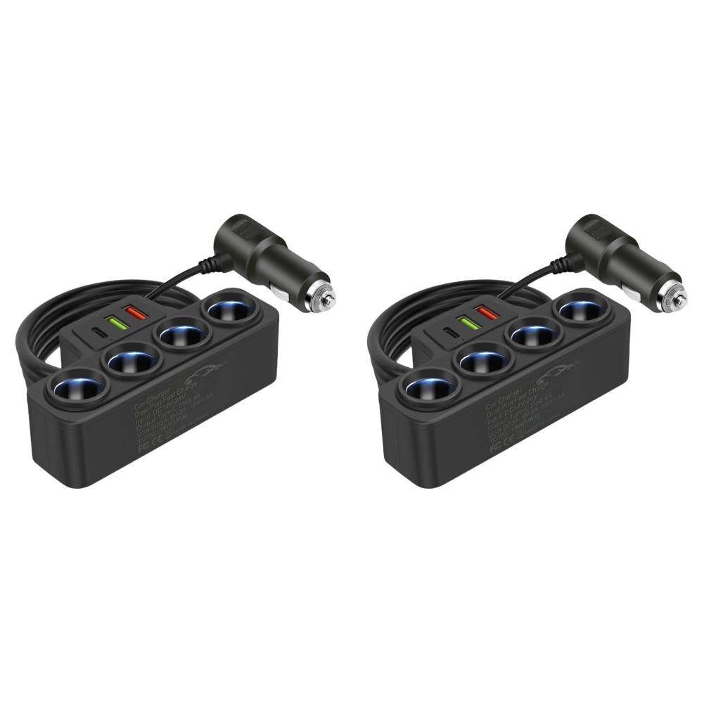 4 In 1 USB Type C Socket 120W Car Cigarette Lighter Splitter 12V 24V Fast Charger Phone Power Adapter for Car DVR GPS Dashcam