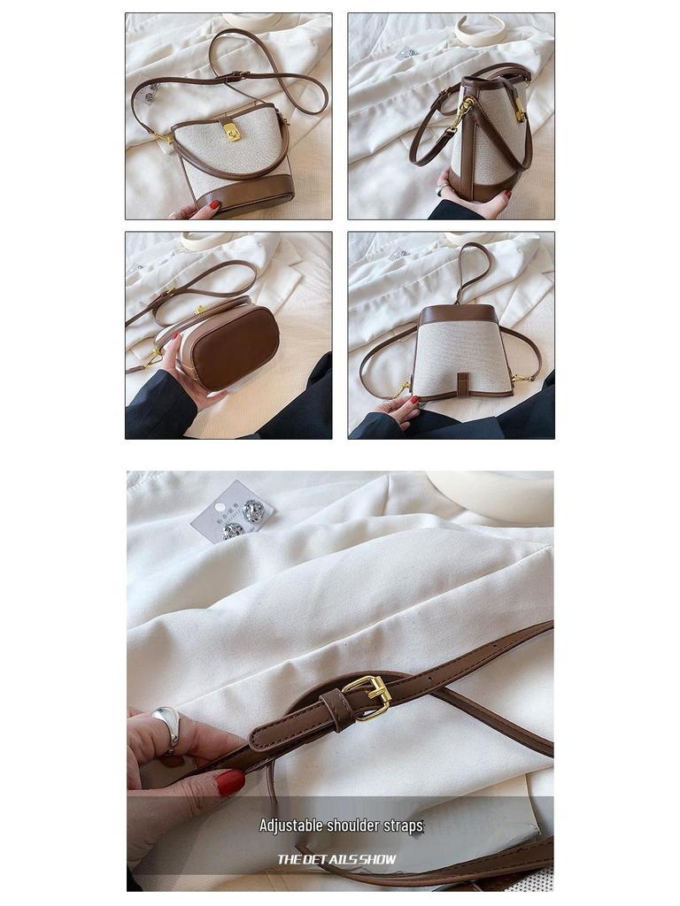 2025 Damen Retro Color Block Canvas Bucket Bag – Modische, vielseitige Pendler-Umhänge-/Crossbody-Tasche