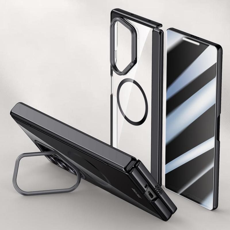 For Samsung Galaxy Z Fold6 5G Magnetic Clear Case with Anti-Spy Screen Film PC+Acrylic Kickstand Phone Cover