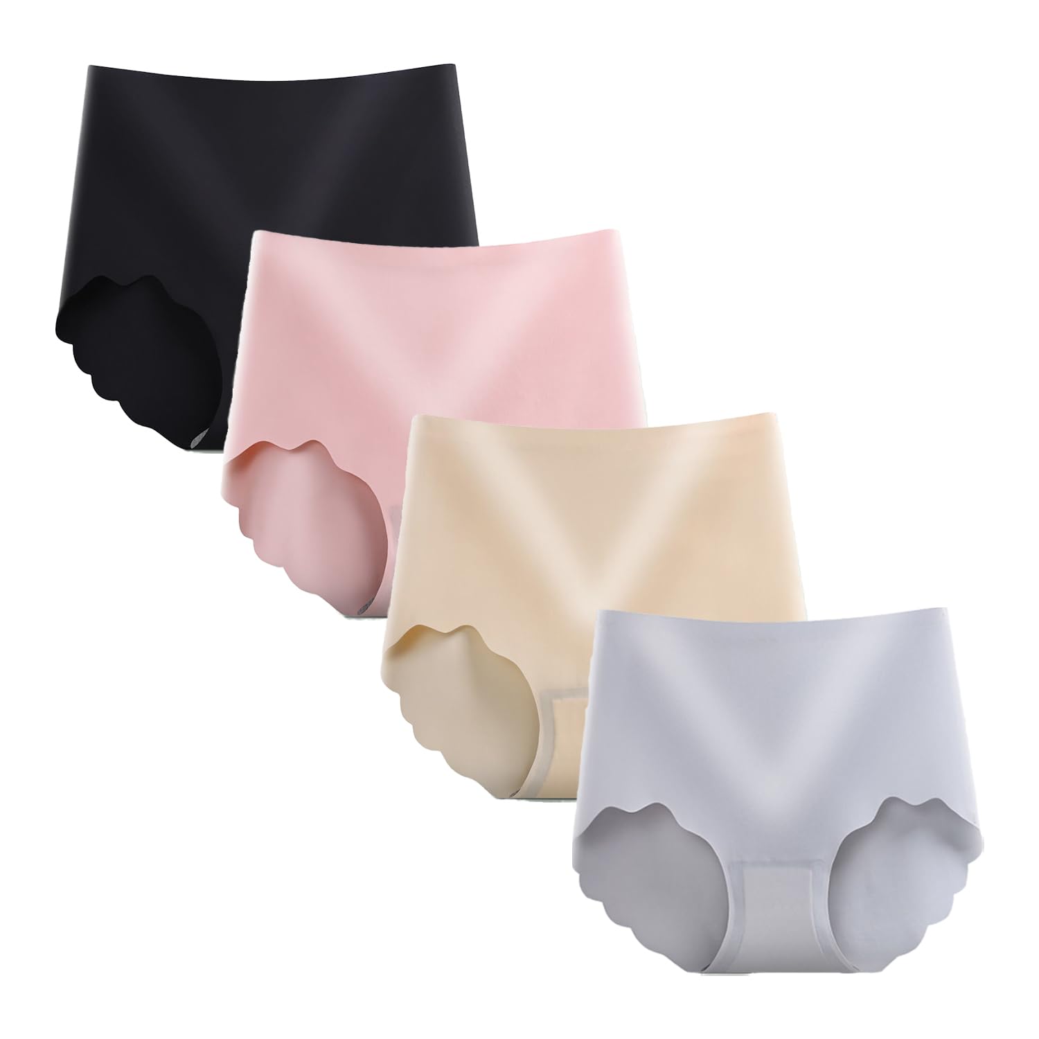 

CHUJNX Бесшовные глубокие бесшовные ледяные женские трусики, трусики с высокой посадкой, шелковистые, дышащие, эластичные, 4 штуки