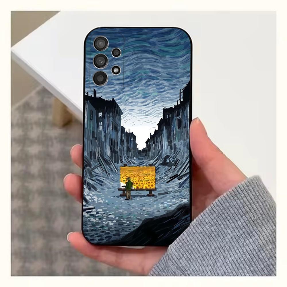 Van Gogh Art Sunflower Phone Case For Samsung S25,S24,S23,S22,S20,S21,S10,Ultra,Plus,Lite,FE,Soft Silicone Black Cover