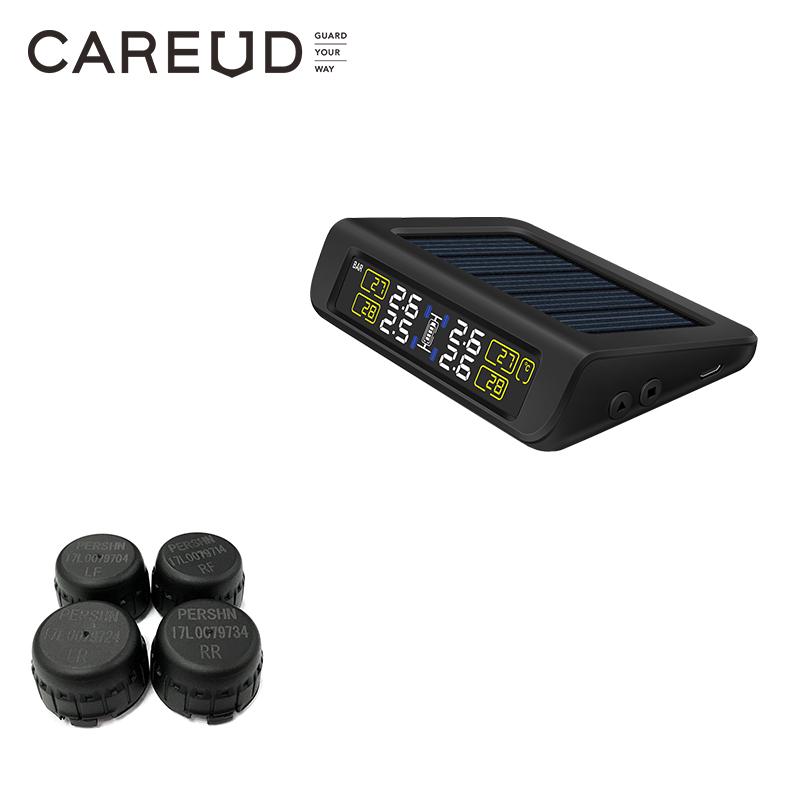 TPMS Solar Power Supply Car Tire Pessure Monitoring system with 4 External sensors CAREUD 882 PSI/BAR measurement High Quality 882-WI-Black