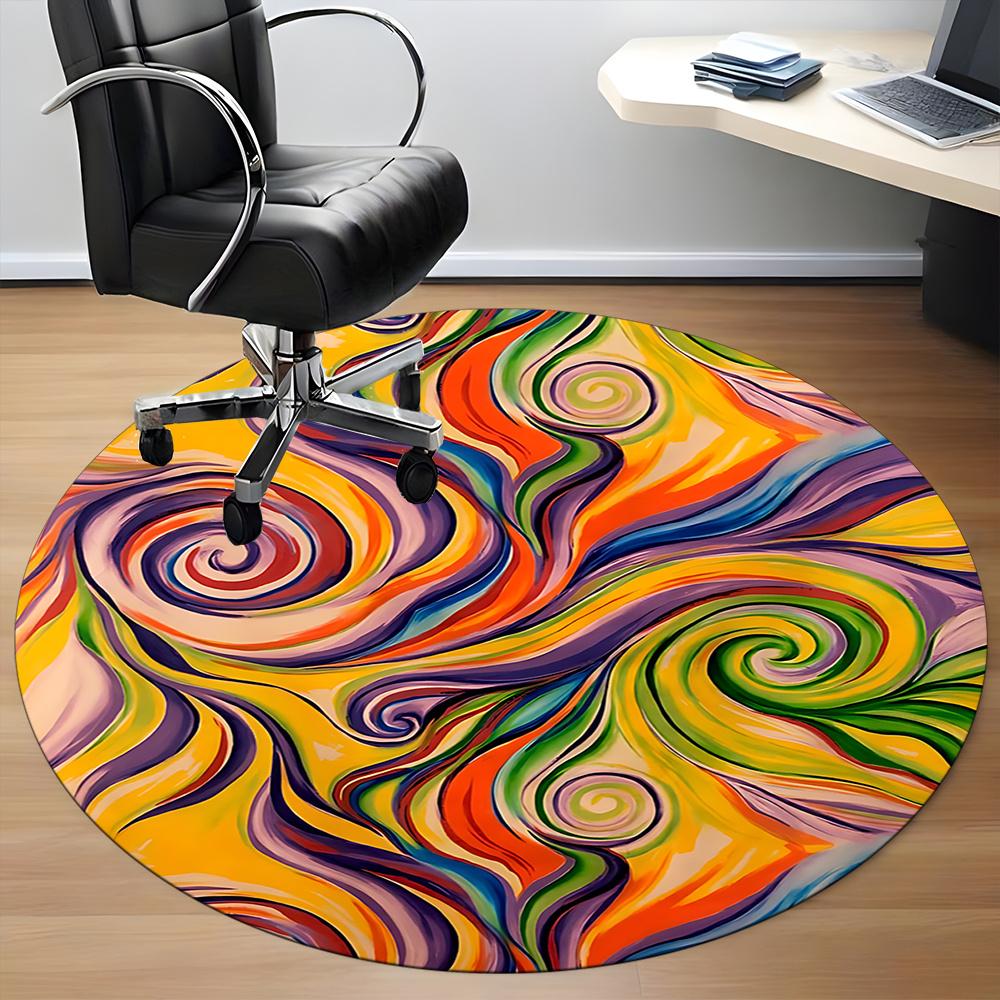 1pc Swirls Abstract Office Round Area Rug, Indoor Mat Suitable ForOffice, Under Office Chairs Bedroom Living Room Home Decor, Room Deco Q033