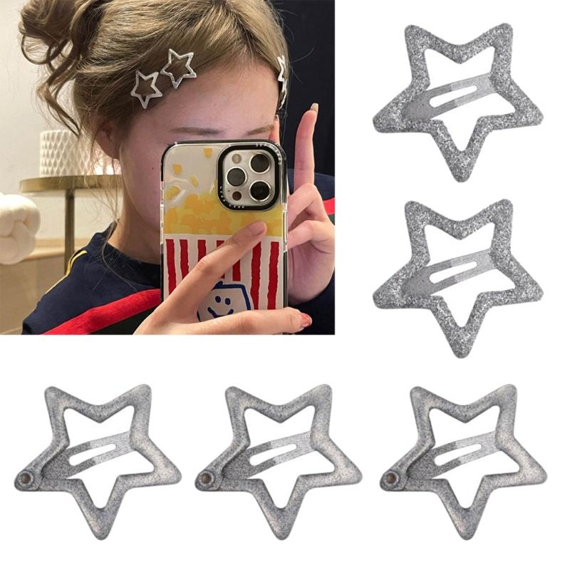 6pcs Fashion Sparkling Five-Pointed Star Hairpins Hair Duckbill Clip Sweet Hair Barrettes Fashion Hair Accessory Gifts