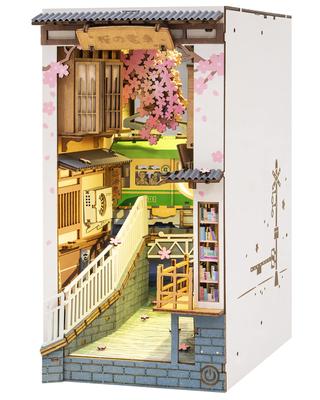 ROBOTIME Book Nook Kit Create a with a 3D Puzzle Recreate the World of a Station with Cherry Blossoms In 3D Wood Puzzle Book Nook Series Book Stand