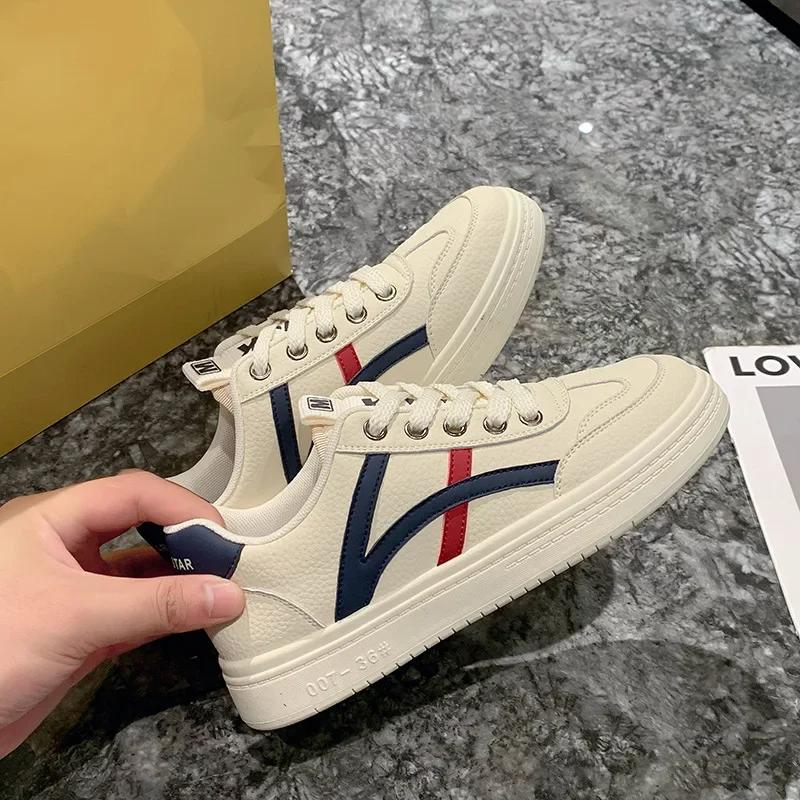 

Модные новые кроссовки из коровьей кожи на платформе для женщин, дизайнерские, весна-осень, повседневные женские кроссовки, модные спортивные туфли Zapatos De Mujer 35