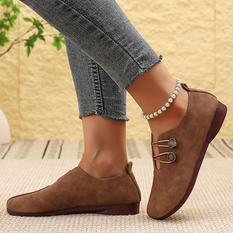 Flat-bottomed Casual Autumn Buckle Decoration Solid Color Soft-soled Single Shoes Large-size Casual Women's Shoes