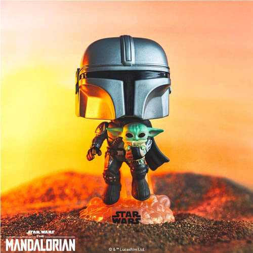 Mandalorianul cu copilul Jetpack Flying Pop! vinilin