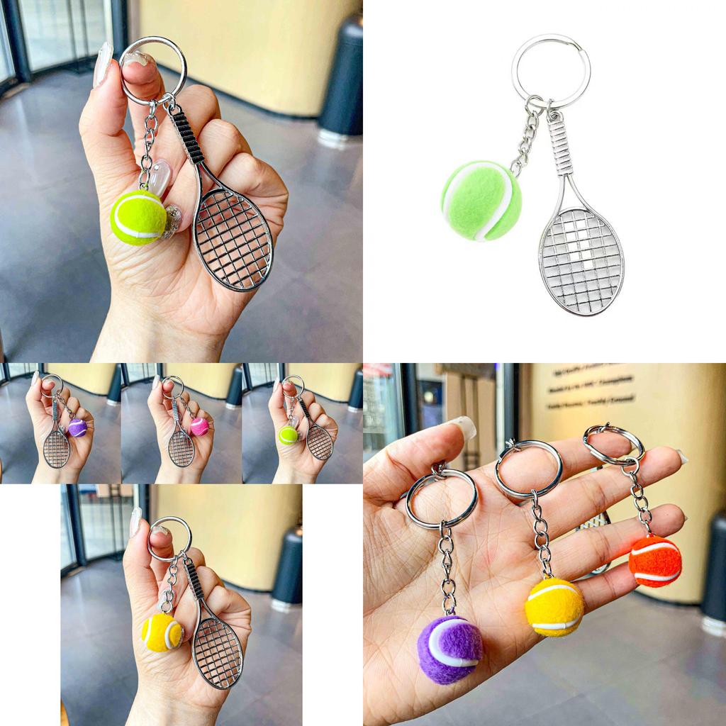 Charming Metal Tennis Racket Keychain With Colorful Ball Key Accessory