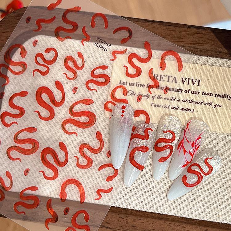 

YITU Jelly Red Snake Nail Stickers: 3D Irregular Shape with Adhesive - Model YT4763.