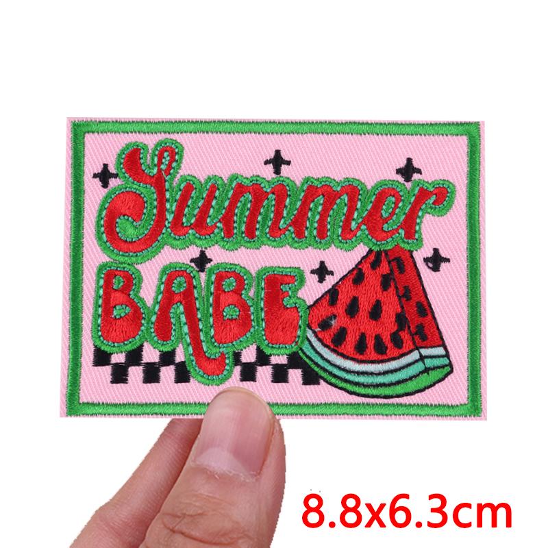 Pink Letter Patch DIY Summer Vibes Embroidered Patches Iron On Patches For Clothing Thermoadhesive Patches Cartoon Sew Bagdes