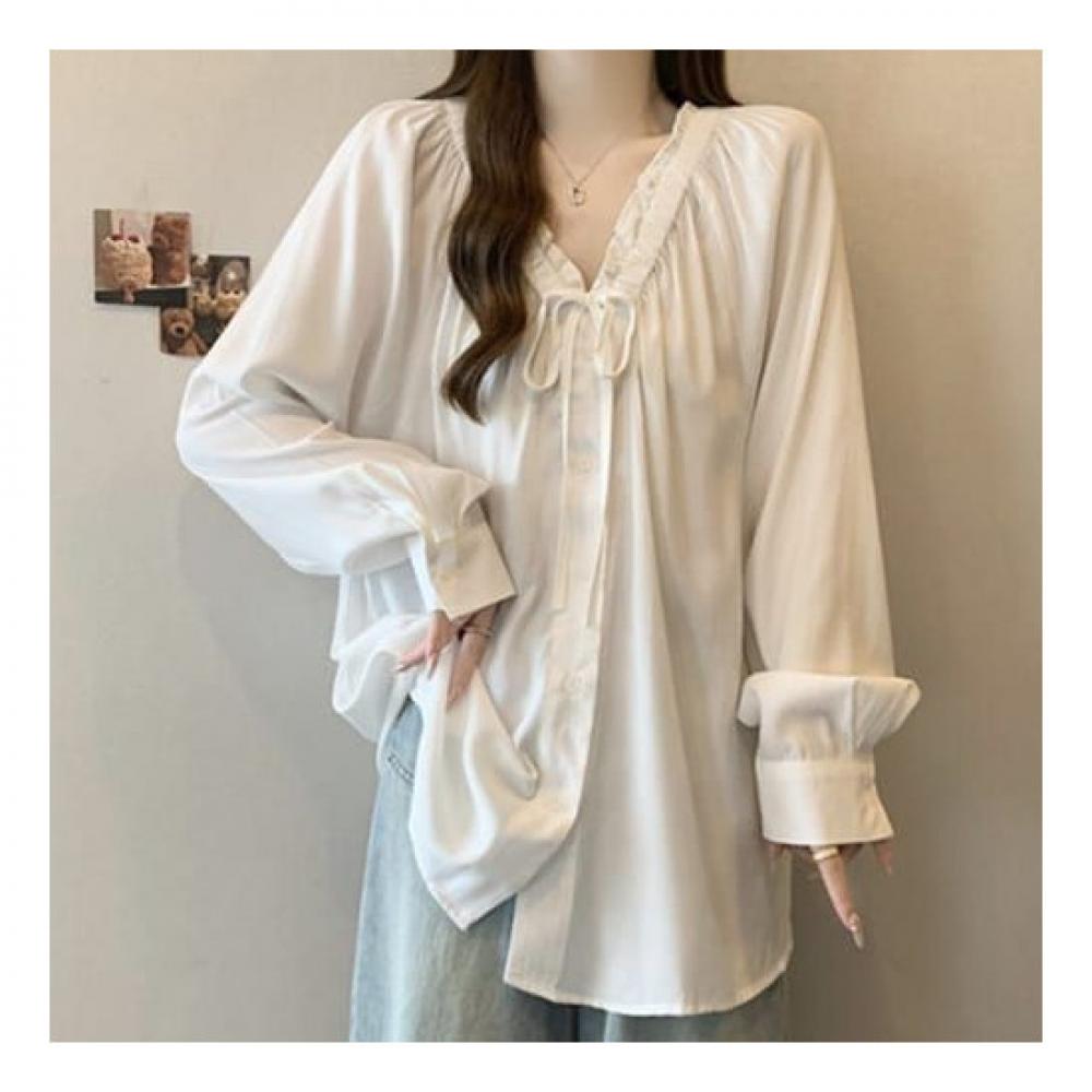 NaVaVa Women LoVely Frill Ribbon V Neck Long sleeVe Blouse Nb2329