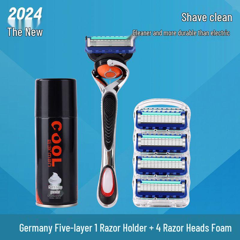 Universal Manual Razor with Five-Layer Blade and Metal Holder for Face and Beard Shaving