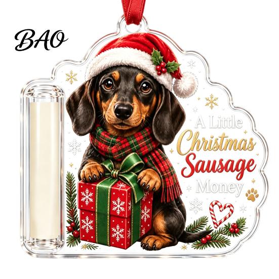 Clear Acrylic Money Clip Christmas Cash Gift Holder Ornament, Cute Dog for Kids Gift, Xmas Tree Hanging Decoration Holiday Party Supplies Box