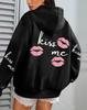 Kiss Me Lip Print Women's Autumn Fleece Hoodie with Pocket