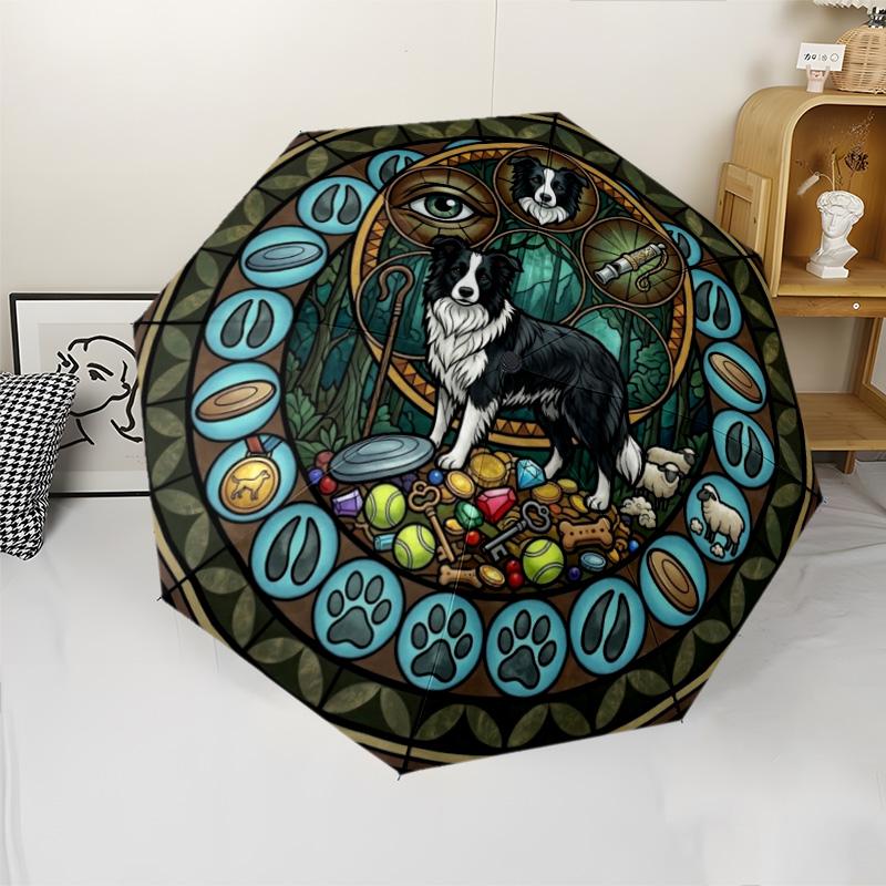 Dogs Glass Journey pattern umbrella, portable and foldable design, 8 ribs, a casual accessory for Halloween, Christmas, and birthday gifts.