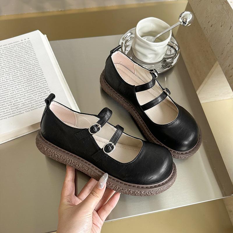 Black Retro Mary Jane Small Leather Shoes Women's New Spring and Autumn Single Shoes Flat Bottom Shallow Mouth Versatile Shoes