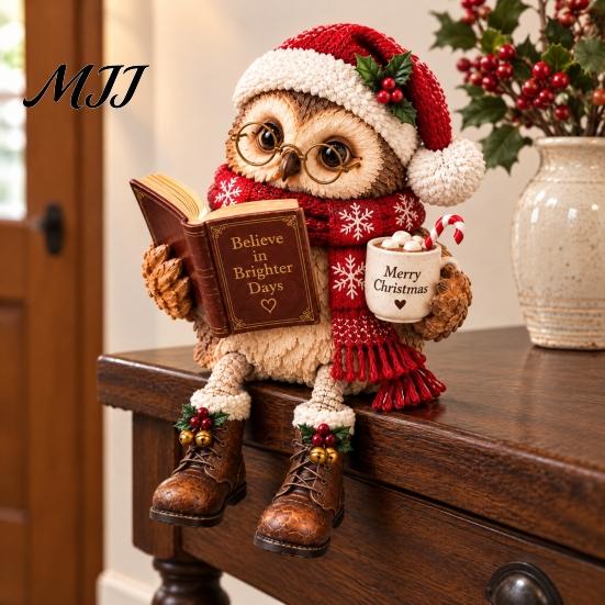 Resin Reading Owl Statue Book Lover Shelf Sitter Figurine, Statue, Whimsical Forest Animal Ornament Farmhouse Tabletop for Bookshelf Home Decor,