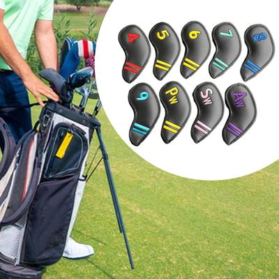 9 Pieces Golf Club Head Covers Colorful Number Equipment Shockproof Protector Dustproof PU Leather