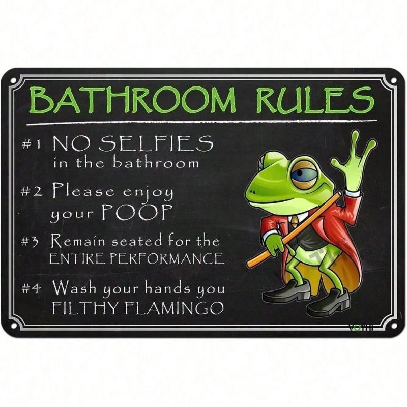 Metal Wall Poster Frog Retro Funny for Bathroom