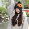 Japanische Florale Wollmütze mit Ohrenschutz - Warme Herbst-/Wintermütze für Damen