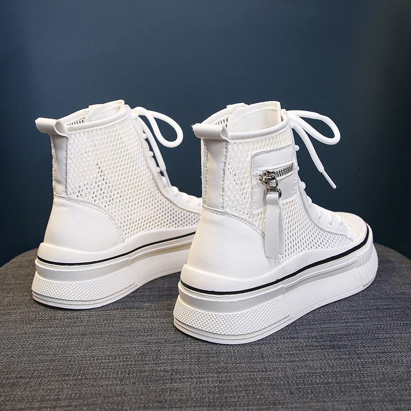 Fashion Baskets à plateforme confortables à lacets pour femmes, bottes hautes, fermeture éclair latérale, chaussures plates canisées