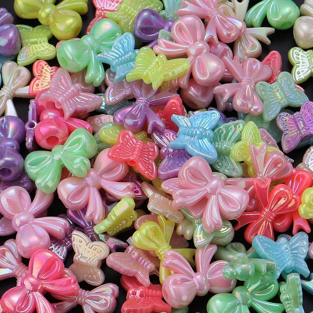 100/200pcs Acrylic Beads Plated Color Butterfly Bow Loose Beads For Jewelry Making DIY Bracelets Necklace Earrings Accessories