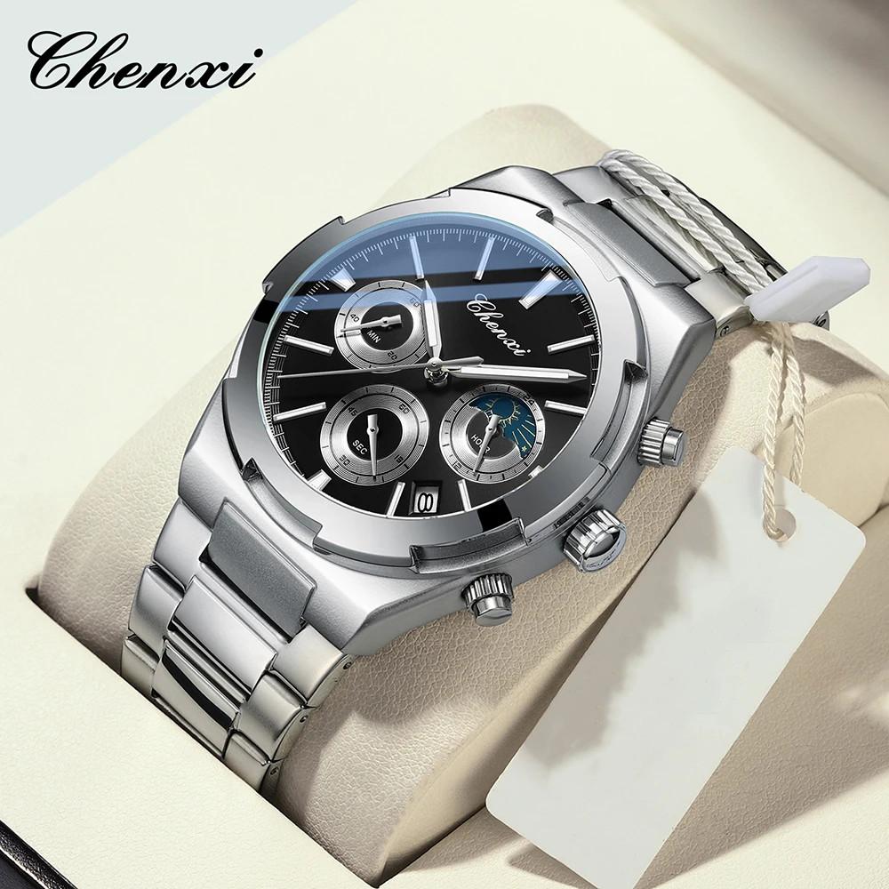 Man Wristwatch Business Waterproof Male Clock Luminous Date Stainless Steel Quartz Men Chronograph Watch