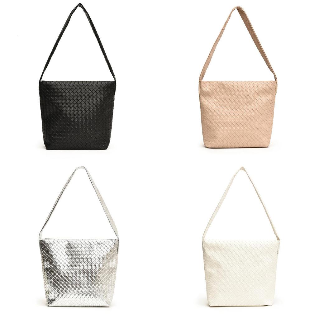 Street Style Tote Bag With Solid Color Woven Pattern And Mobile Pocket For Urban Use