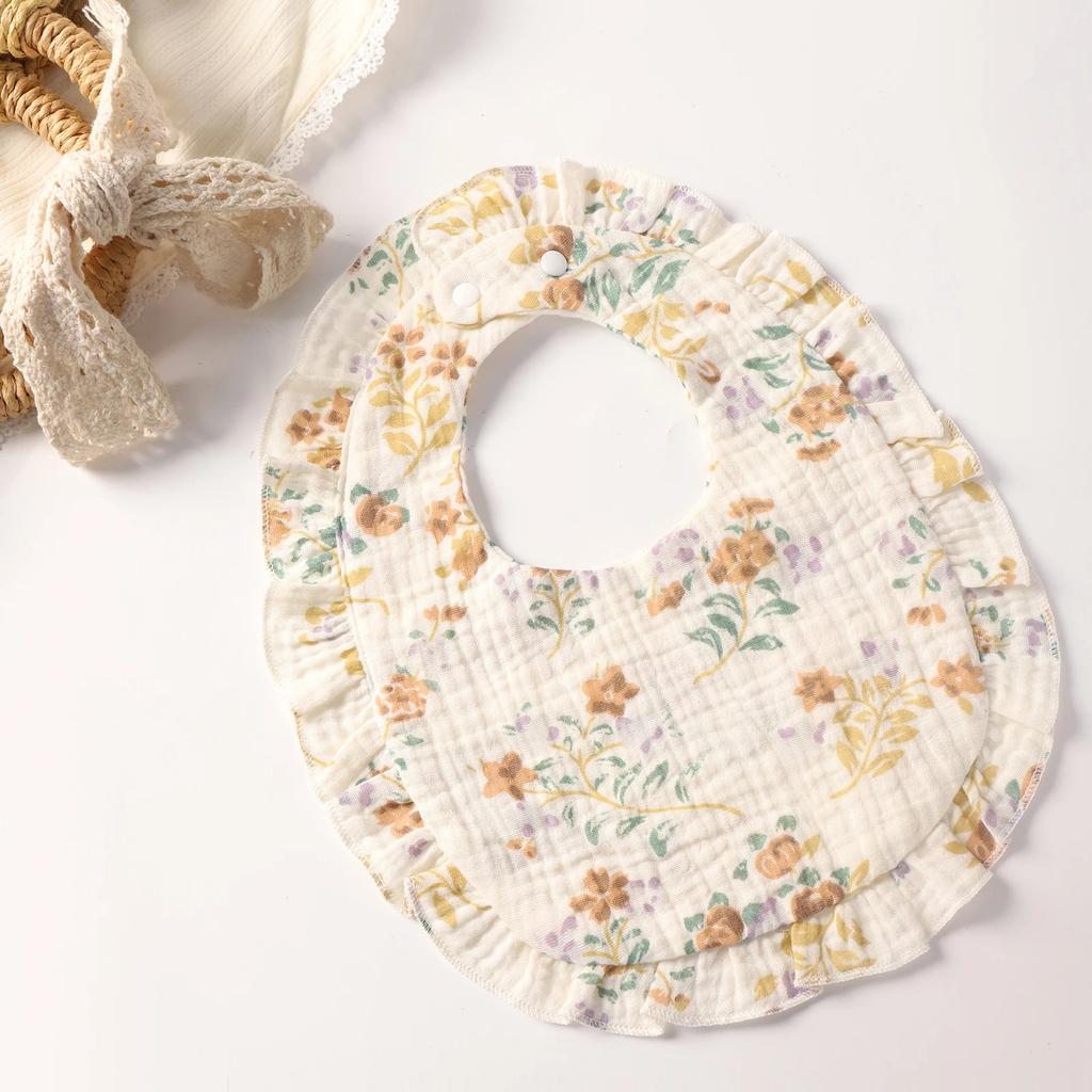 Baby Saliva Towel Infants Feeding Drool Bib Lace Floral Soft Cotton Burp Cloth for Newborn Breathable Kids Bibs with Ruffle