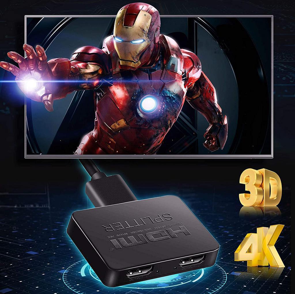 4K HDMI Splitter - 1 Input To 2 Outputs, Mini HDTV Video Mirroring Device