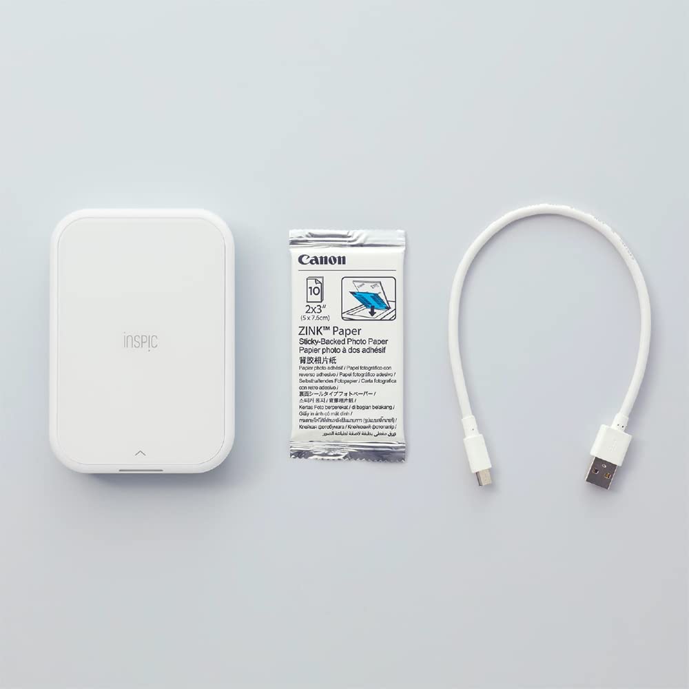 Canon iNSPiC PV-223-WH Mini Photo Printer for Smartphones, White, Full Color, Inkless.