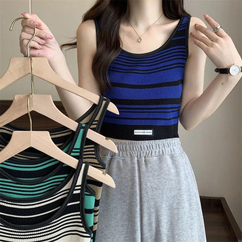 Women's Sports Stripe Camisole Summer Outer Wear Slim Fit Lining Sleeveless Sexy Top Outer Layer