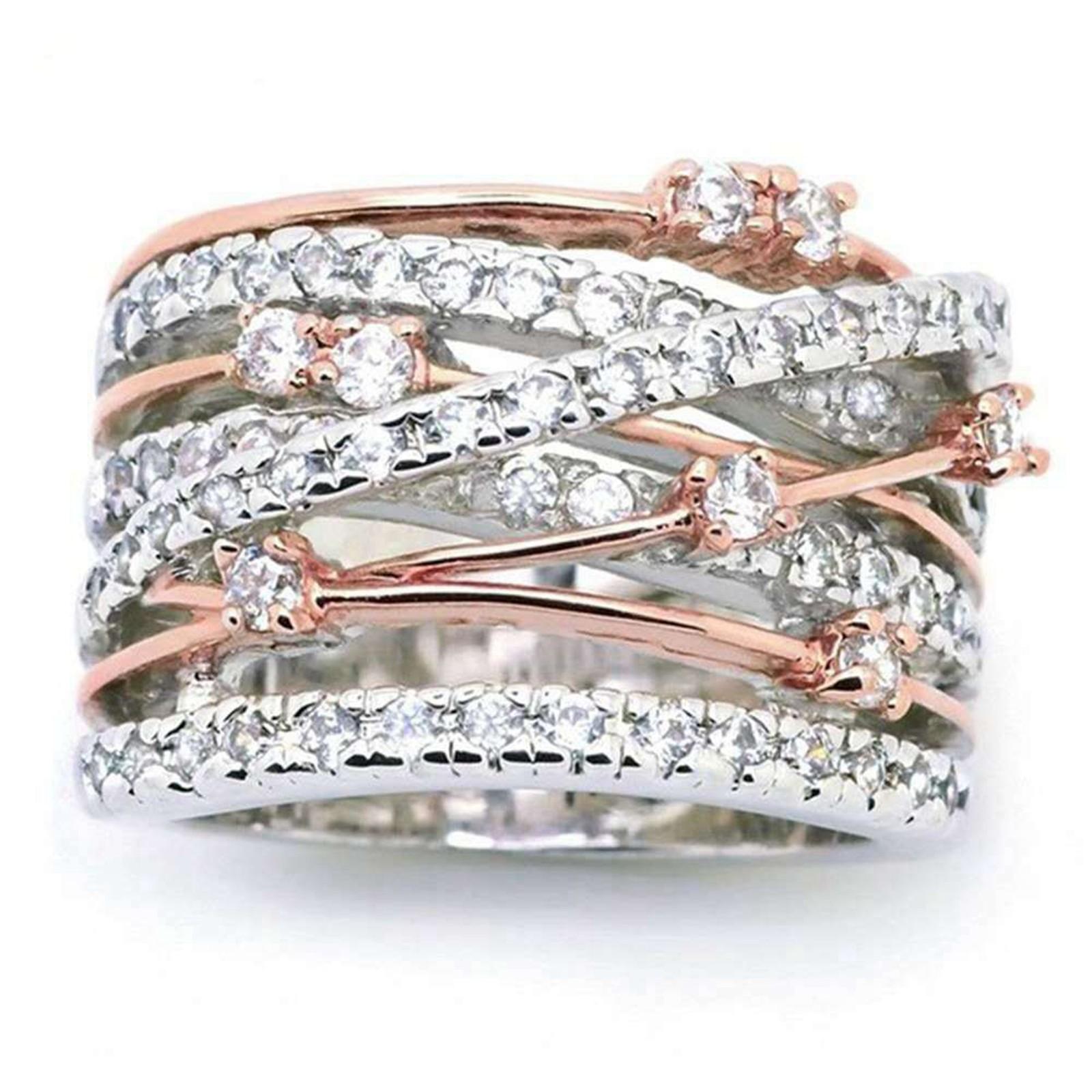 

Ladies Cross Color Separation Inlaid Zircon Ring 11